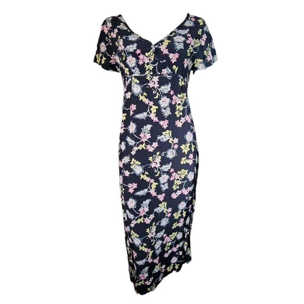 Susina Dress‎ Womens Size M Medium Black Floral Lightweight Babydoll Y2K Midi